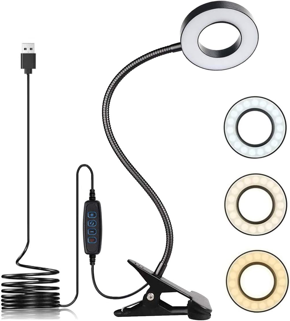 Bild von KNAMKY USB LED Leselampe Klemmleuchte, 3 Farbtemperatur und 10 Dimmstufen Klemmlampe Bett Augenpflege Leseleuchte, Dimmbare Flexibles Klemmlicht für Lesen, Lernen, Arbeiten, 7W (Schwarz)