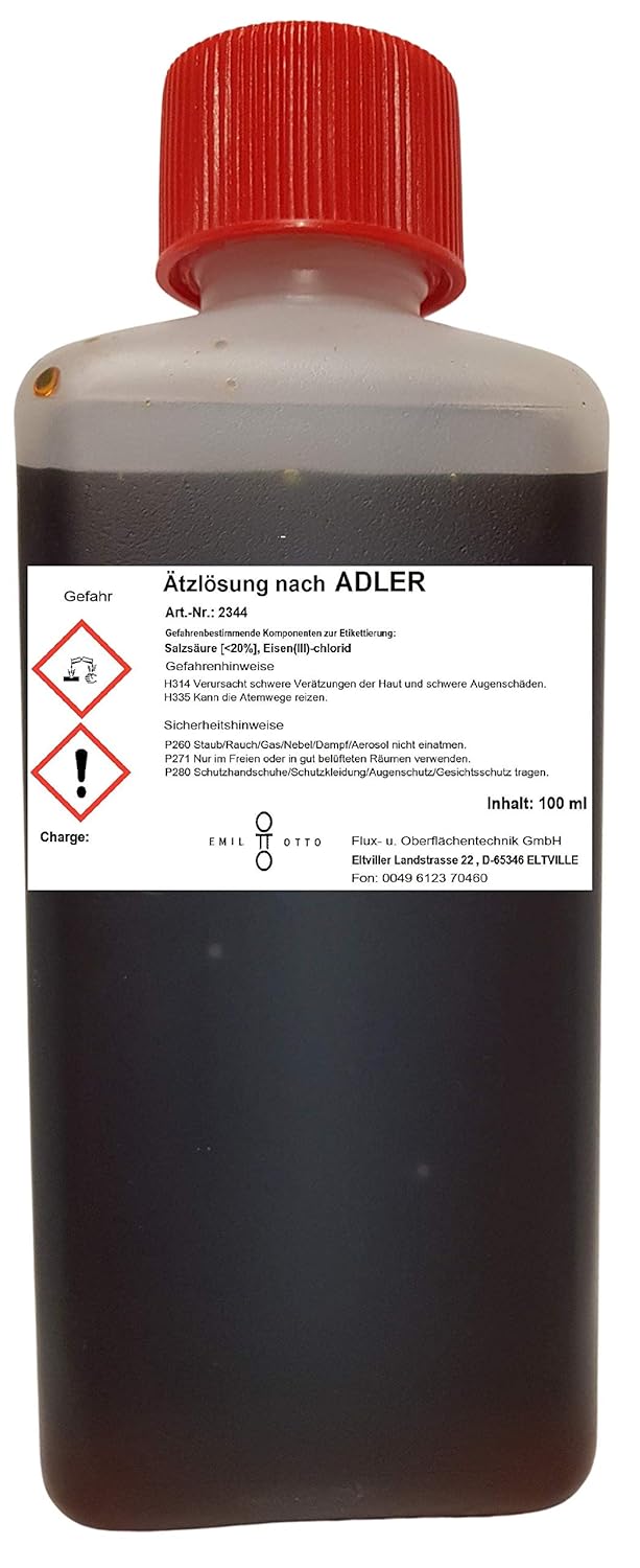 Bild von Ätzlösung nach Adler/Ätzmittel nach Adler von Emil Otto, 100 ml in kindersicherer Flasche, zur Sichtbarmachung von Grobkorn und zur Prüfung von Schweißnähten