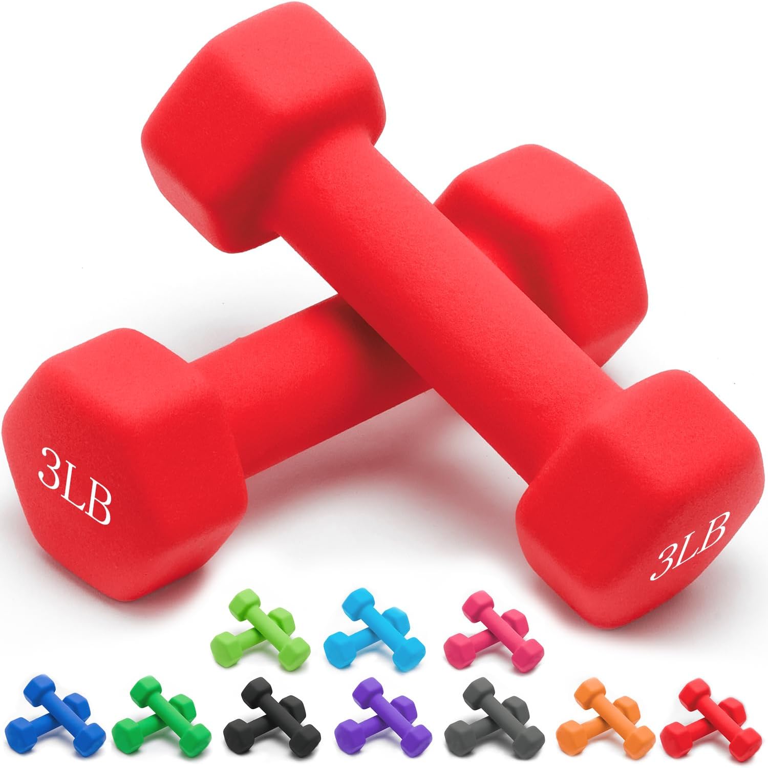 Bild von Portzon Gewichte-Hanteln, 10 Farboptionen, kompatibel mit 2 Neopren-Hanteln-Set, 0,5–6,8 kg, rutschfest, Anti-Roll, Sechskant-Form