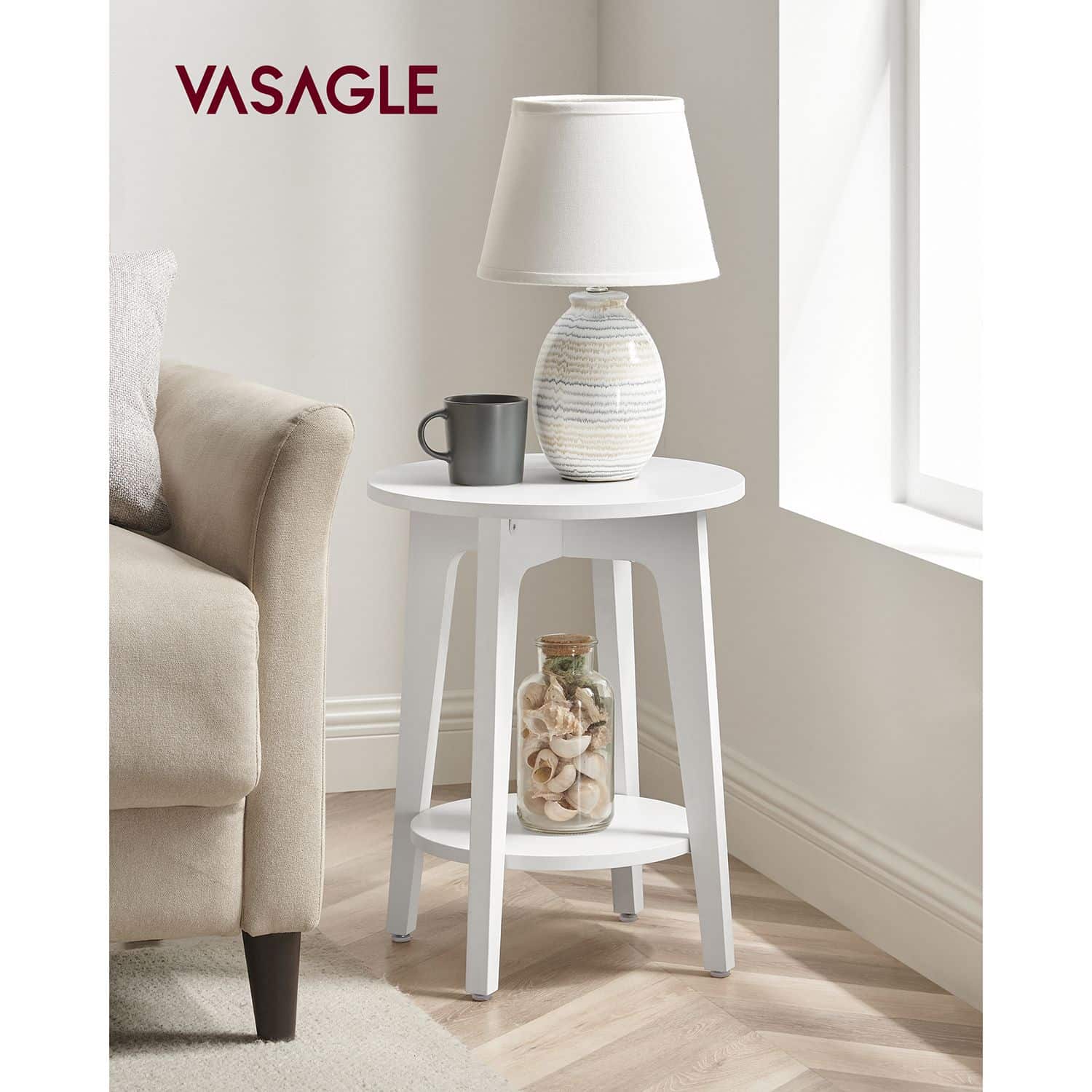 Bild von VASAGLE Beistelltisch - Moderner Sofatisch in Weiß für kleine Räume, 40 x 50 cm, mit unterer Ablage und kostenlosem Versand bei Myhomelando