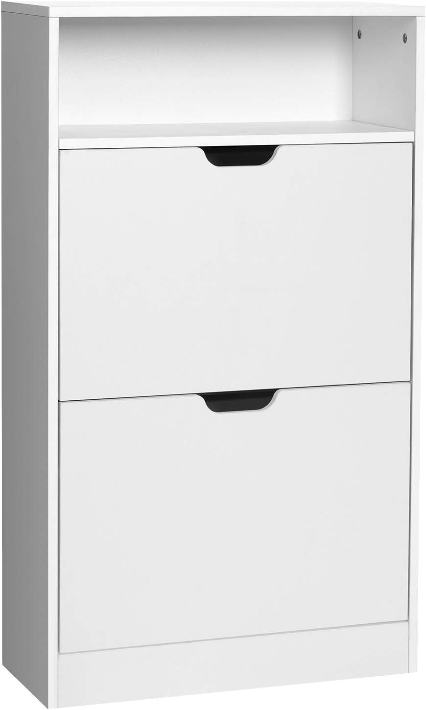 Bild von VASAGLE Schuhschrank 2 Klappen, Schuhkipper, Schuhregal, Schuhaufbewahrung, offenes Fach, Trennwand verstellbar, für 8-12 Paar Schuhe, Flur, 24 x 60 x 102 cm, wolkenweiß LBC040W01
