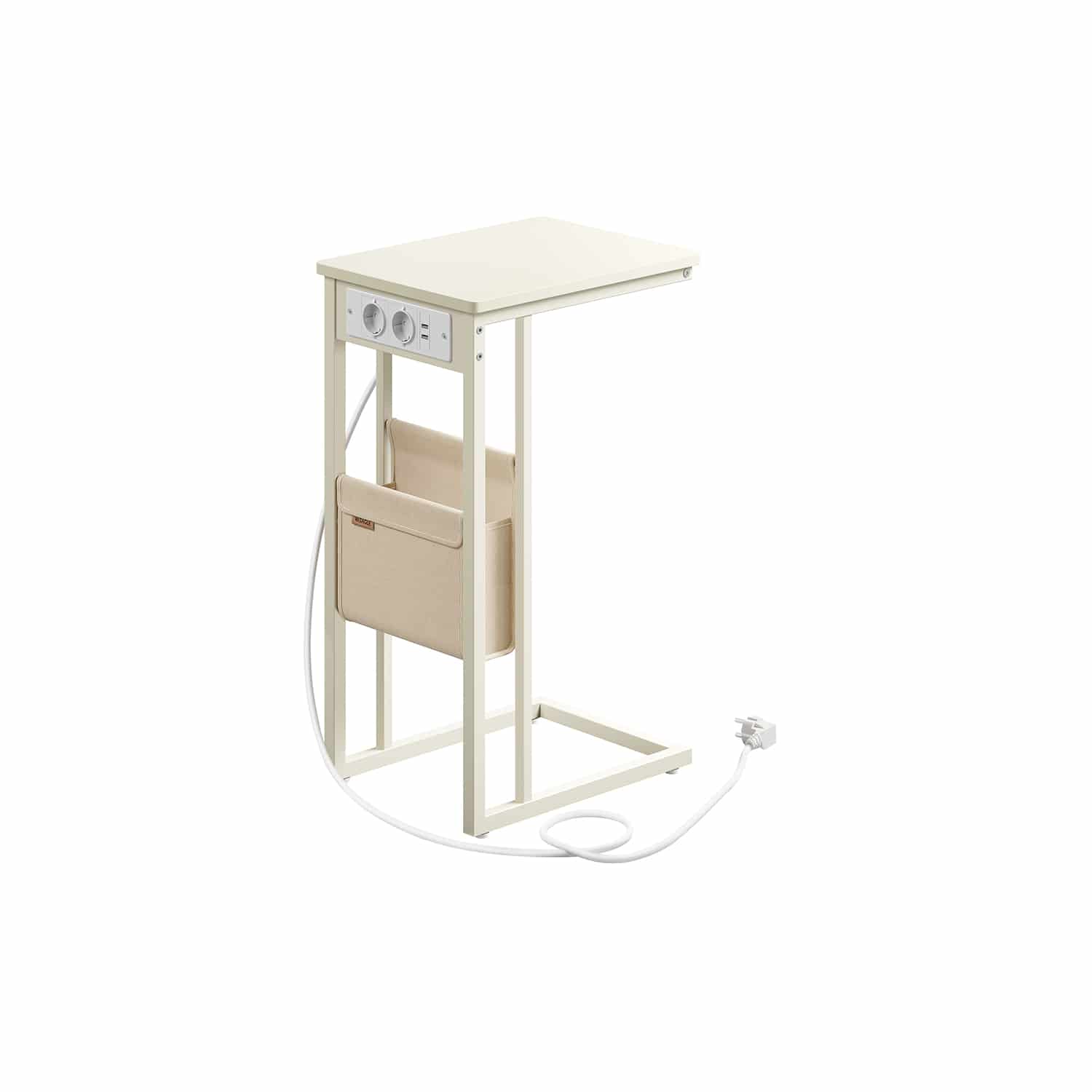 Bild von Beistelltisch C-Form mit 2 AC-Steckdosen cremeweiß