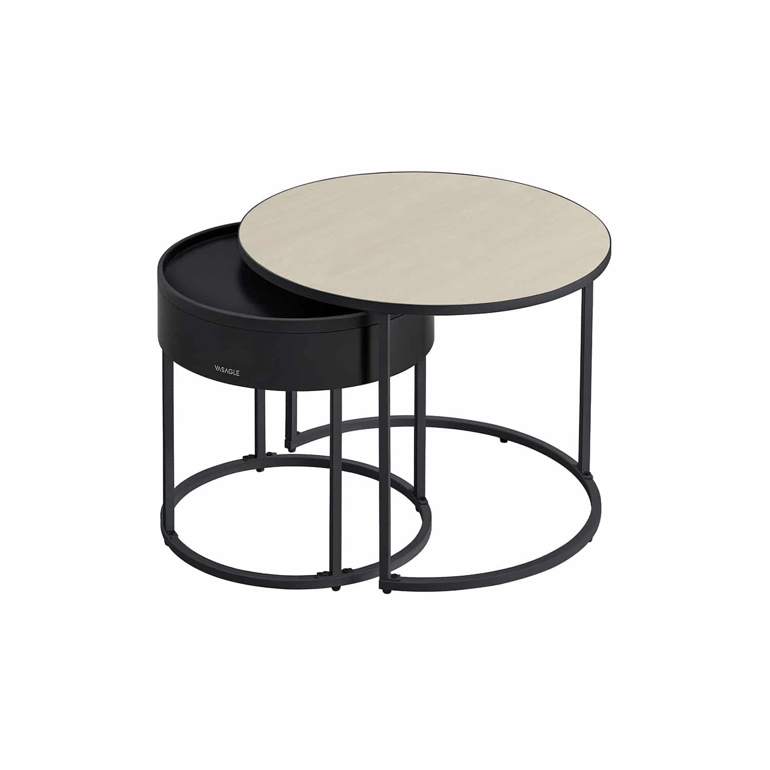 Bild von Couchtisch rund 2er Set naturbeige-tintenschwarz