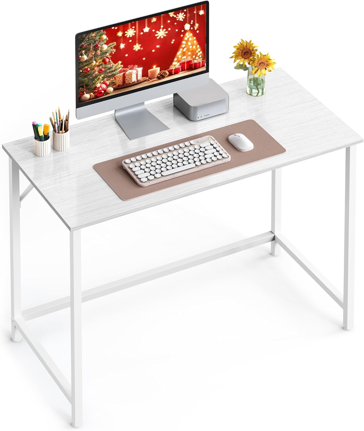 Bild von VASAGLE Schreibtisch, Kleiner Computertisch, Bürotisch, für Arbeitszimmer, Schlafzimmer, 50 x 100 x 76 cm, moderner Stil, Metallgestell, ahornweiß-wolkenweiß LWD041W44
