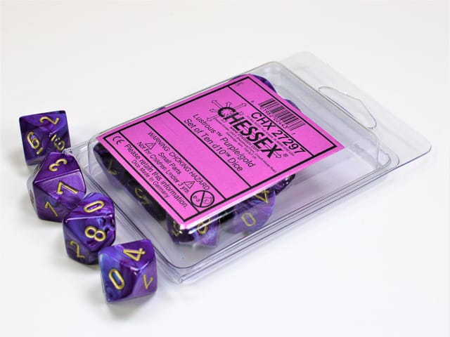 Bild von Lustrous Purple/Gold 10x W10 Dice Set D10 Würfel Dices