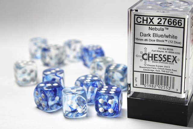 Bild von Nebula Dark Blue/White 12x 16mm W6 Dice Set D6 Würfel Dices