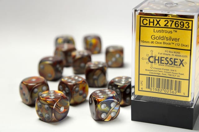 Bild von Lustrous Gold/Silver 12x 16mm W6 Dice Set D6 Würfel Dices