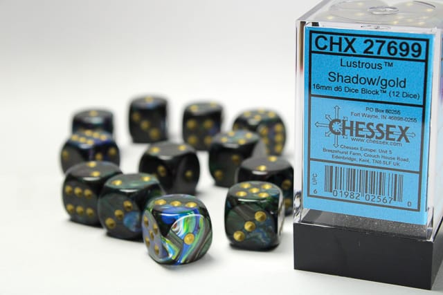 Bild von Lustrous Shadow/Gold 12x 16mm W6 Dice Set D6 Würfel Dices