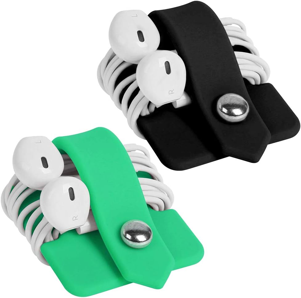 Bild von CODIRATO 2 Stück Kopfhörer Organizer Silikon Cord Organizer Kopfhörer Wrap Kabelwinder für Arbeit und Reisen(Grün, Schwarz)