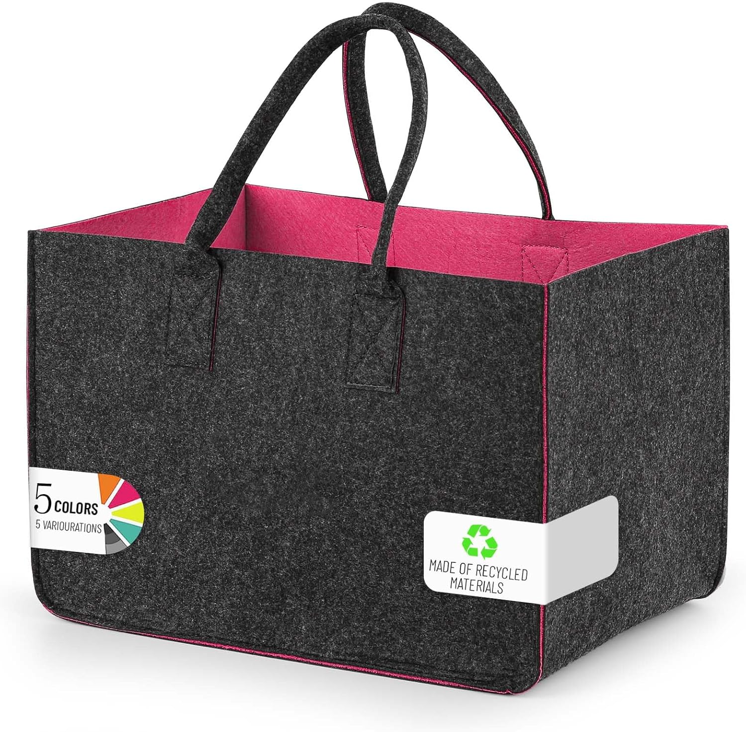Bild von Einkaufskorb, Einkaufstasche mit Henkel, Robust/Gut Verarbeitet/Faltbar Die Filztasche Storage für Outdoor Trips, Picknick, Einkaufen, Farbe: Außen Dunkelgrau - Innen Rosa