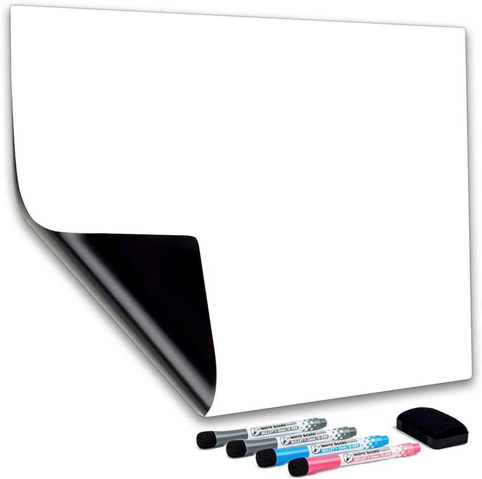 Bild von CUHIOY Magnetisches Whiteboard Kühlschrank Magnettafel A3 für Familie Menü Wochenplaner, Einkaufsliste, Memo Erinnerung Notiz,Kinder Graffiti abwischbar Flexible Magnet White Board,4 Markers 1Radierer