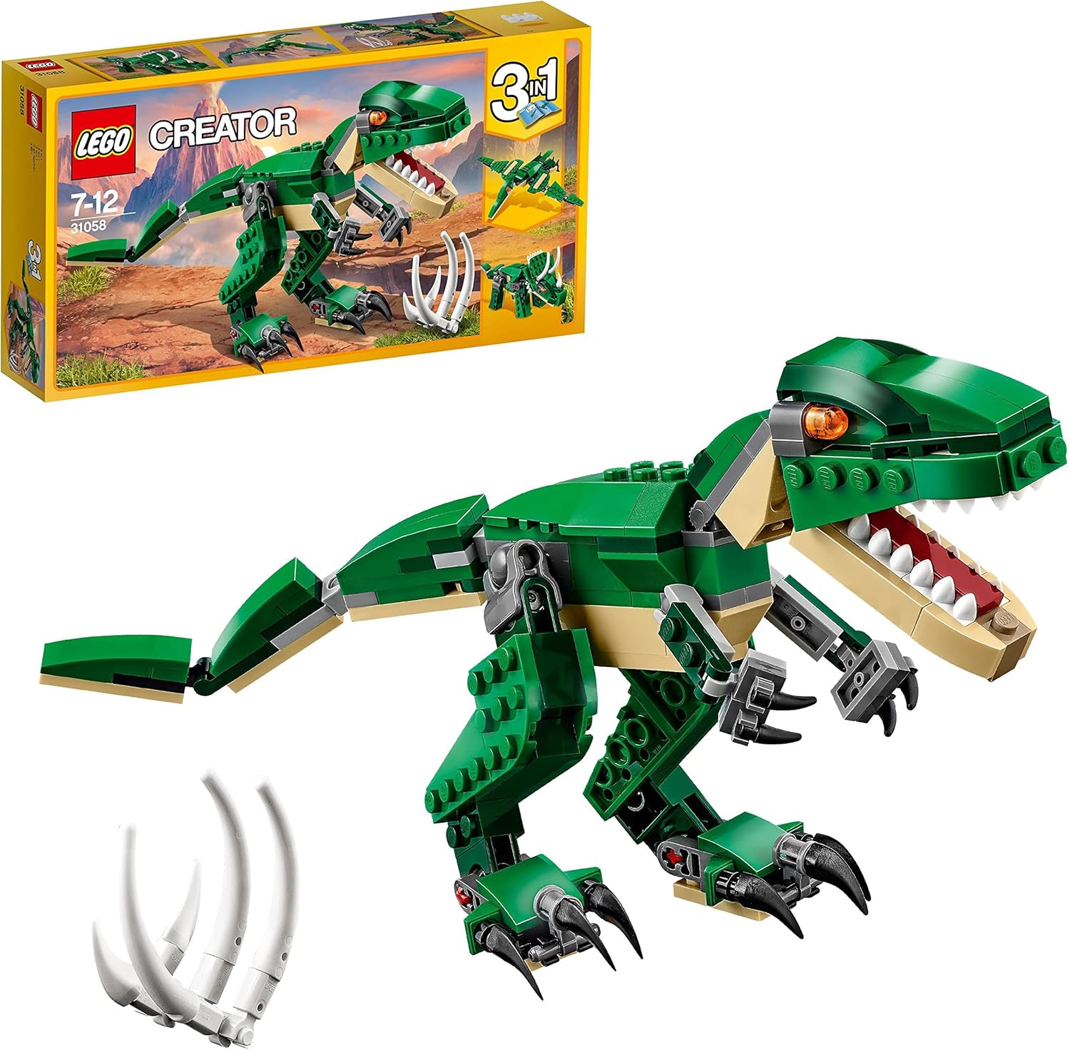 Bild von Lego Creator Dinosaurier, 3in1 Spielzeug-Modell zum Bauen von T-Rex, Triceratops und Pterodactylus-Figuren, Bausteine-Set für Kinder ab 7 Jahren, Geschenk für Jungen und Mädchen 31058