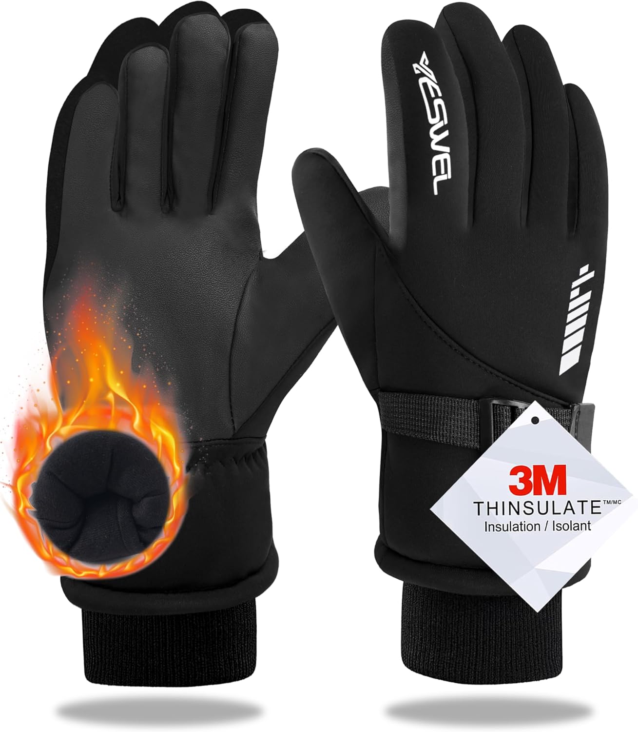 Bild von YESWEL Skihandschuhe Herren Damen, Warme Winterhandschuhe wasserdichte Snowboard Handschuhe, Dicke Touchscreen Handschuhe, zum Laufen, Fahren, Radfahren und Skifahren（Größe L）