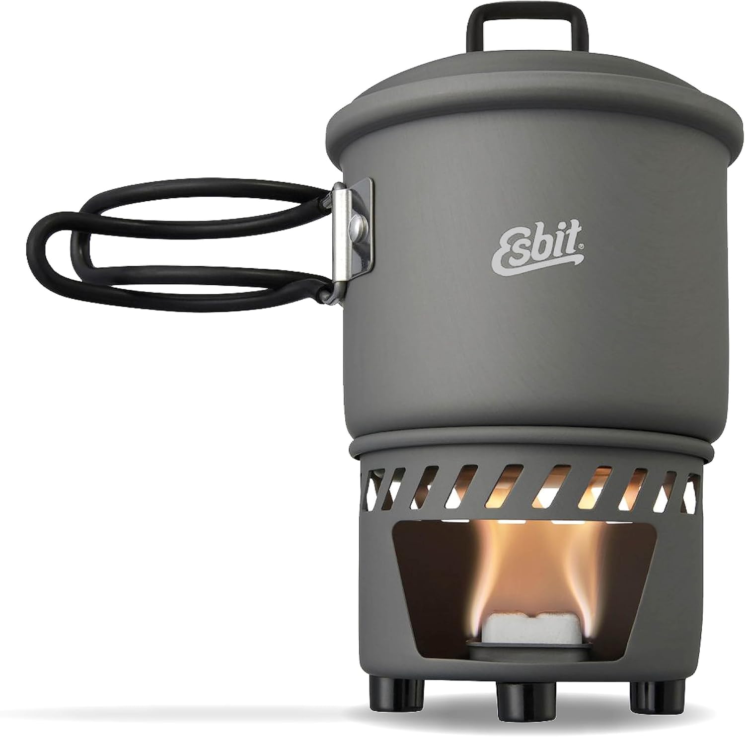 Bild von Esbit Trockenbrennstoffkochset - Outdoor Camping Kocher 585 ml mit Aluminium Topf - klappbare Griffe - Campingkocher Set