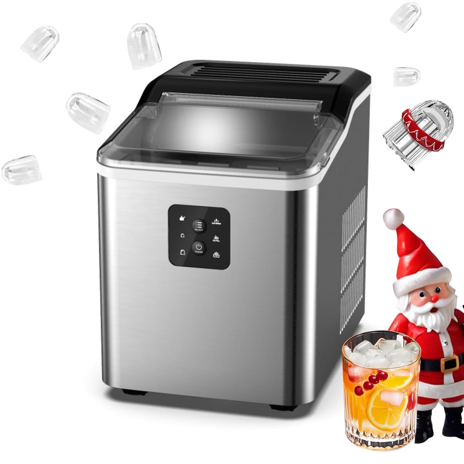 Bild von Eiswürfelmaschine 14KG, 6 Min Produktionszeit, Selbstreinigende Ice Maker, 2 Eiswürfel-Größen Eiswürfelbereiter, Leise Eiswürfel Maschine, Infrarot Sensor, Edelstahl, NORTHCLAN