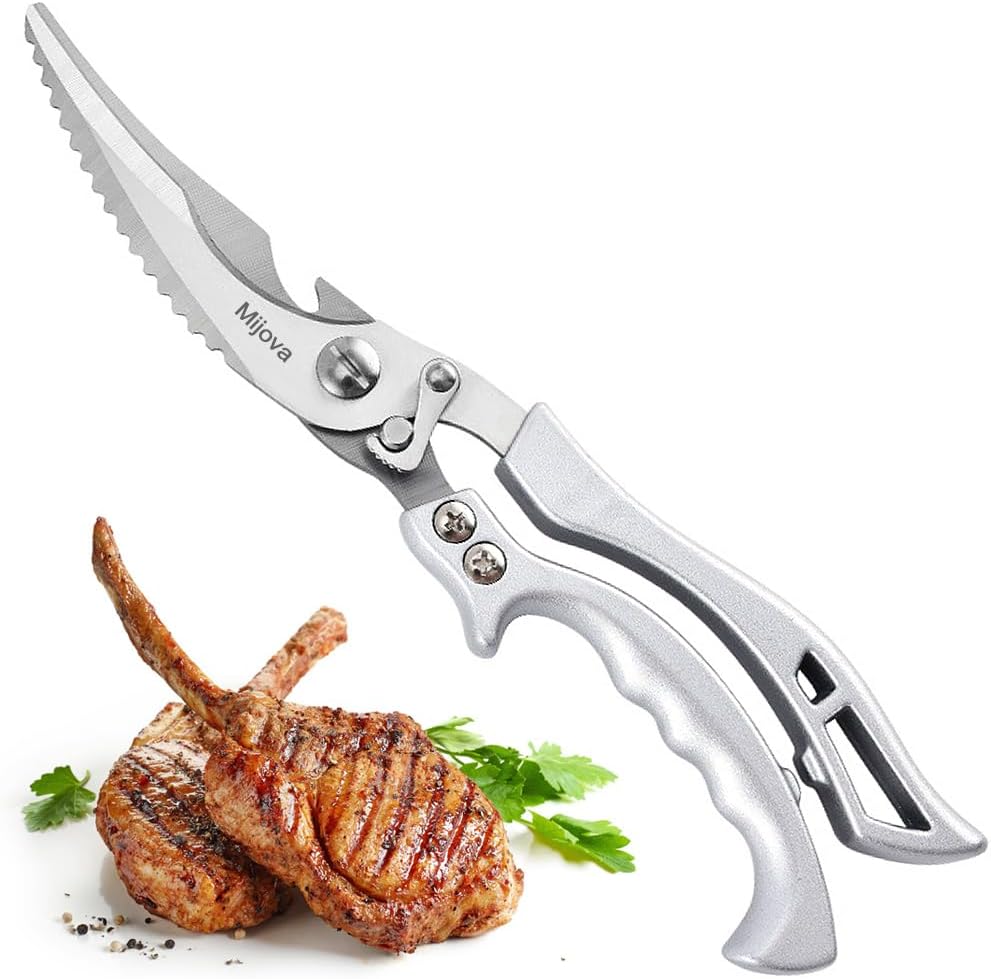 Bild von Küchengeflügelschere, scharfe Hühnerknochenschere aus Edelstahl mit Sicherheitsverschluss und Federmechanismus zum Schneiden von Fleisch, Hühnerknochen, Fisch und Gemüse. (MJ1)