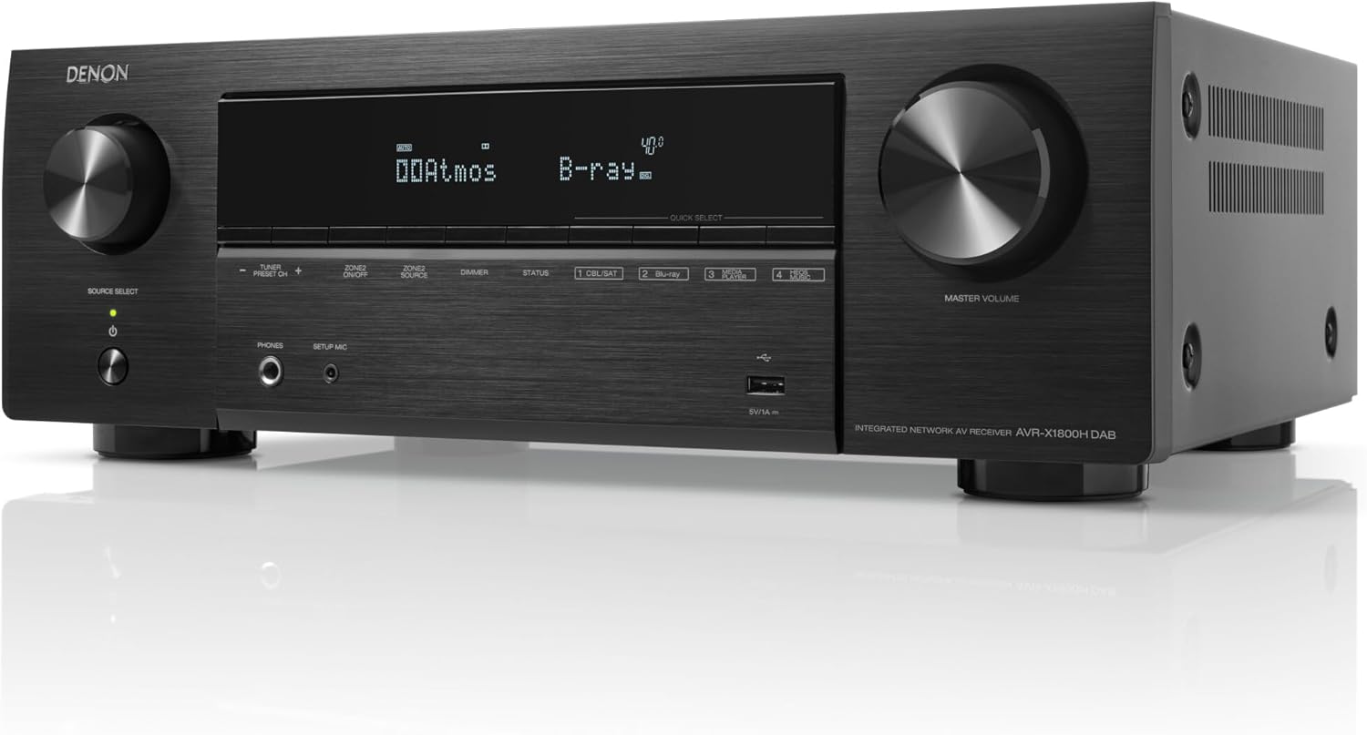 Bild von Denon AVR-X1800HDAB 7.2-Kanal AV-Receiver, HiFi Verstärker mit Dolby Atmos, DTS:X, 6 HDMI Eingänge und 1 Ausgang, 8K HDMI, Bluetooth, WLAN, AirPlay 2, HEOS Multiroom, Alexa kompatibel