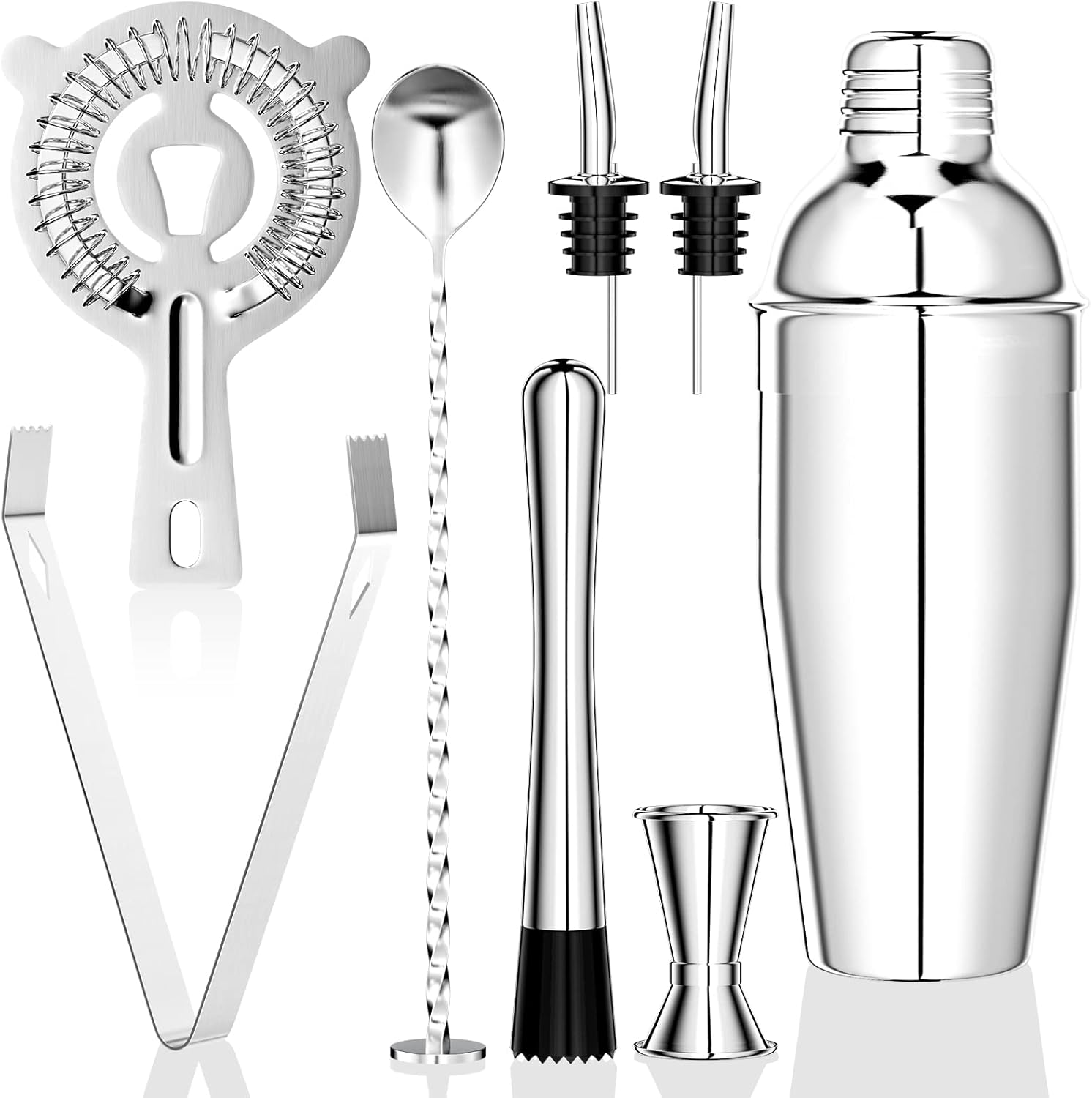 Bild von Gvolatee 750 ML Cocktail Set, 8 stück Edelstahl Shaker Mixer, professionelle Barkeeper zubehör, mit Shaker, doppel messbecher, löffel, Pourer, zum mischen von getränken, zuhause, bar, Party (Silber)