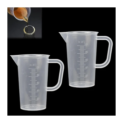 Bild von DOUSELLA 2 Stück Messbecher Plastik 100ml Messbecher Set mit Griff Messbecher Hitzebeständig für Waschmittel, Küche, Labor, die Autopflege feine Skala Lebensmittelecht(Transparent)