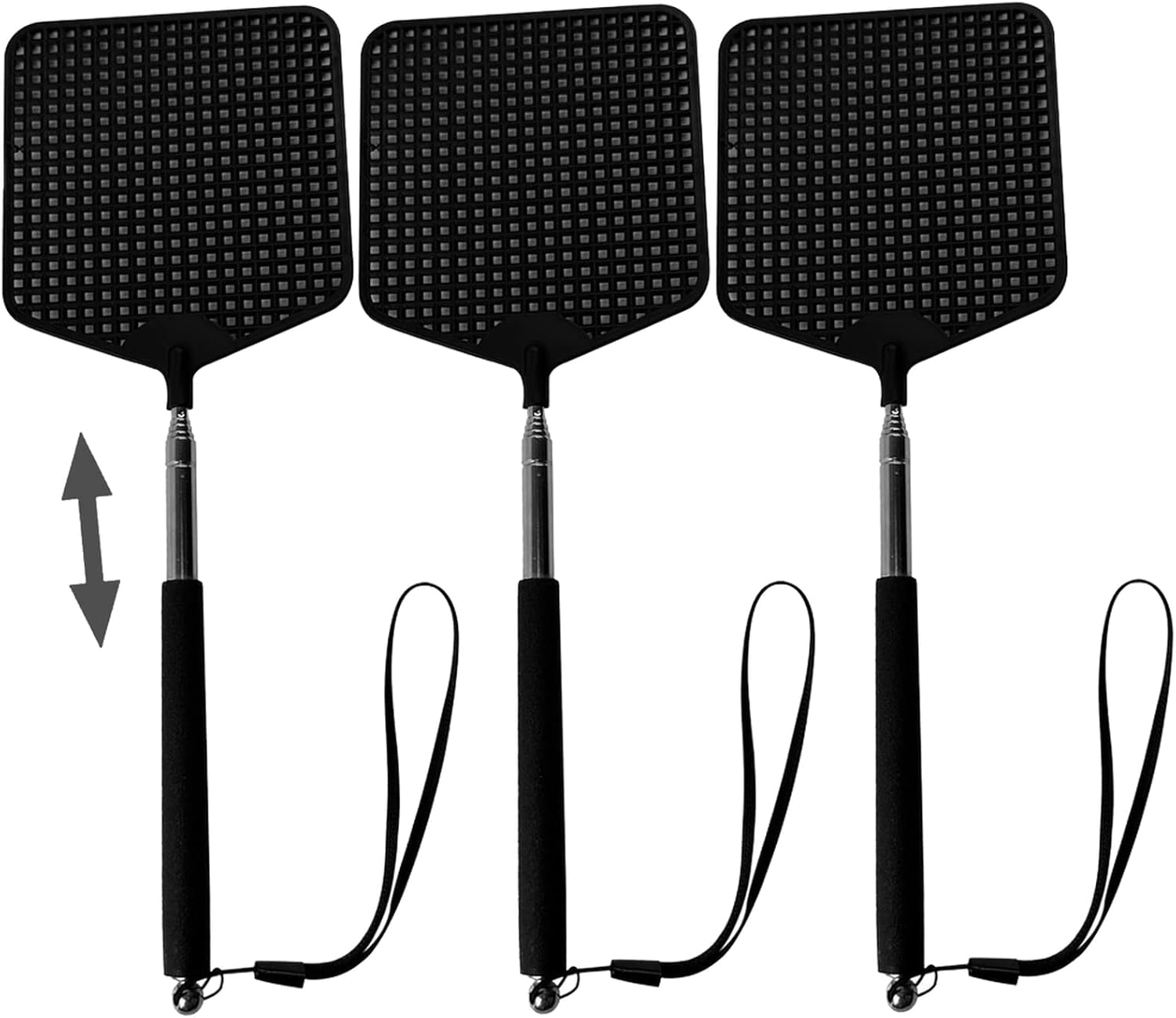 Bild von 3 Stück Fliegenklatsche,Fliegenklatsche Ausziehbar,Fliegenklatsche Stabil,Für Verwendet, Um Fliegen, Wespen, Mücken Und Andere Insekten Abzuwehren, Und begleiten einen Lanyard(Schwarz)