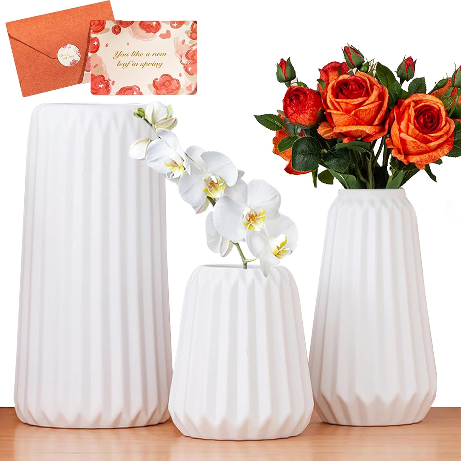 Bild von UCAMP Keramik Vase,Blumenvasen aus Keramik von 3 für Moderne Home Decor,Vasen Deko Vasen Set Keramik Vasen für Blumen,Vase für Pampasgras,Deco Matte Vasen für Pampasgras Weiße Keramik Vase Set