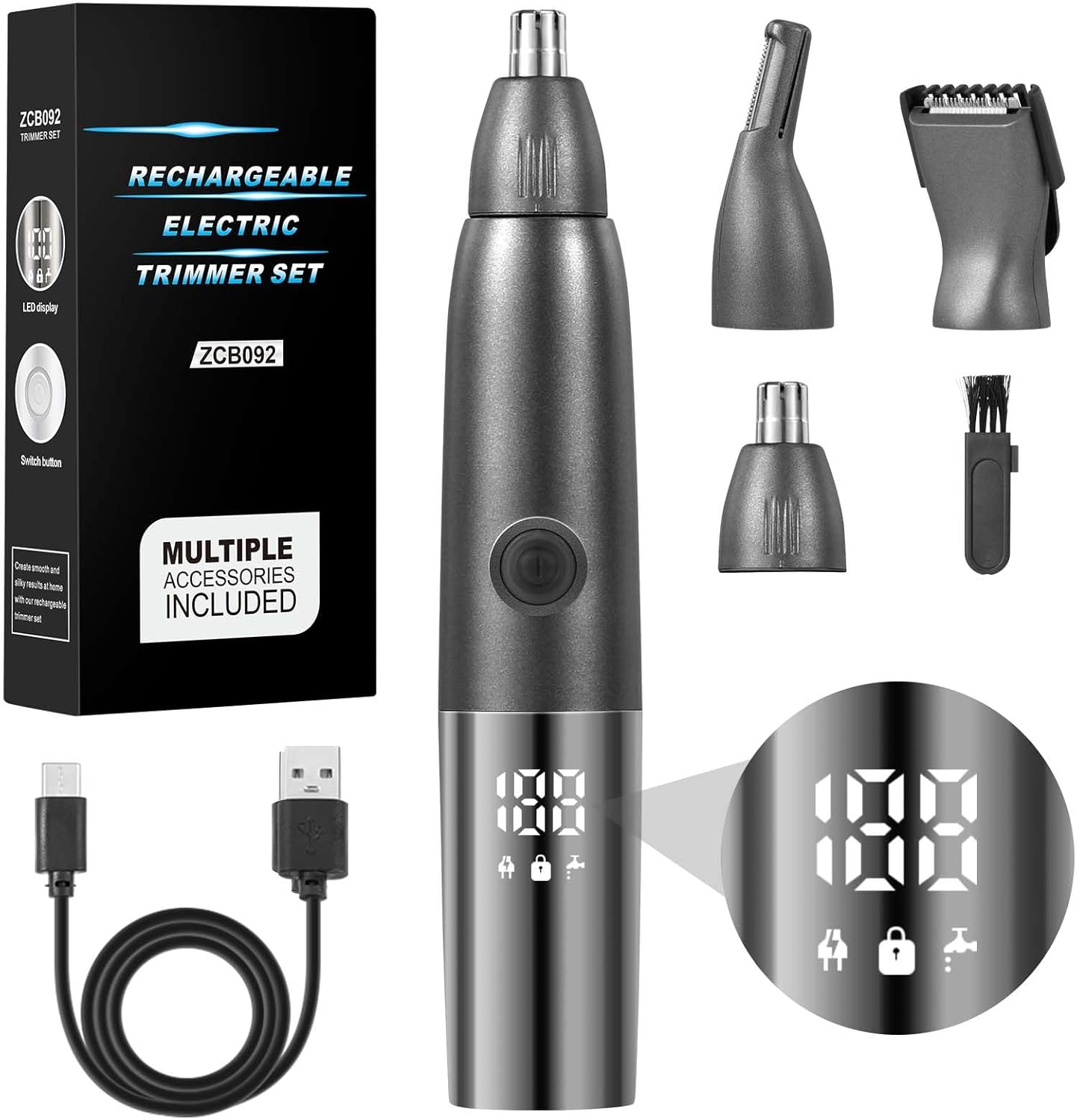 Bild von Brencco Nasenhaartrimmer Herren, 4 in 1 Nasenhaartrimmer Herren Frauen Nasenhaarschneider USB Wiederaufladbar Nasentrimmer IPX7 Wasserdichte Nose Hair Trimmer für Nase, Ohren, Augenbrauen, Gesicht
