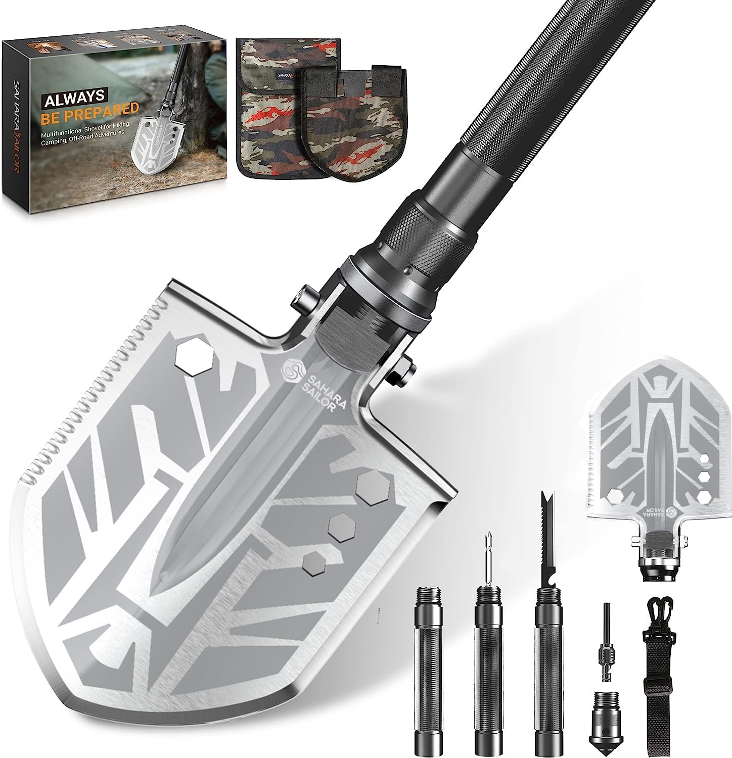 Bild von Sahara Sailor Klappspaten, 23 in 1 Multifunktional Camping Gadgets, Solide Gemacht, Schaufel von 3 Längen Kombinationen, 180-Grad-Faltung, Survival Ausrüstung für Überleben/Garten/Camping