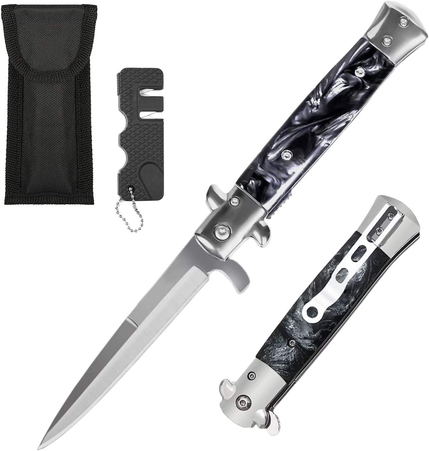 Bild von Klappmesser Taschenmesser mit Gürteltasche & Messerschärfer, Scharfer Einhandmesser, Outdoor Messer für Camping, Survival, Angeln, Geschenk für Männer