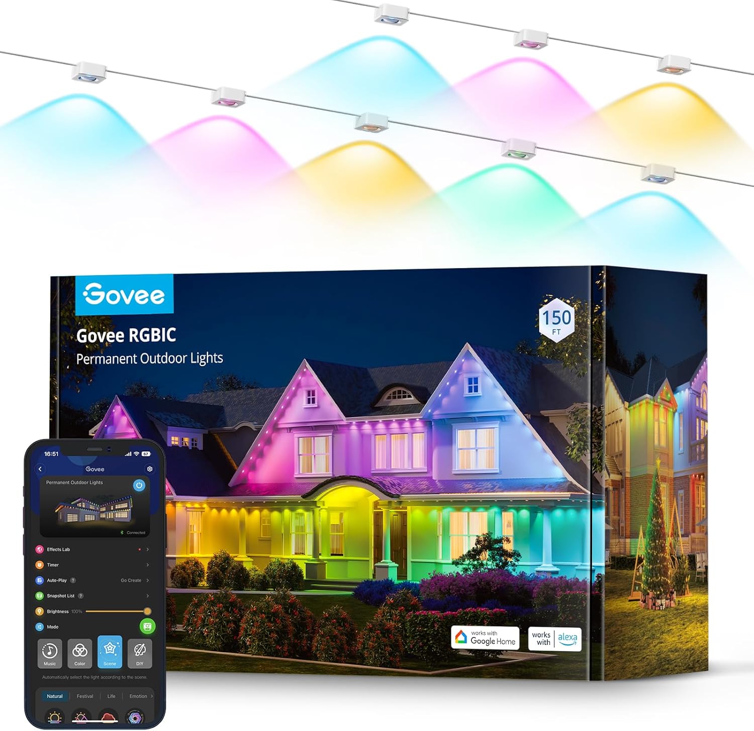 Bild von Govee Permanente Außenbeleuchtung Outdoor, RGBIC LED Strip mit 72 Szenenmodi, 45m mit 108 LED Trauflichter IP67 Wasserdicht für Party, Game Day,Tägliche Beleuchtung, Arbeit mit Alexa, Google Assistant