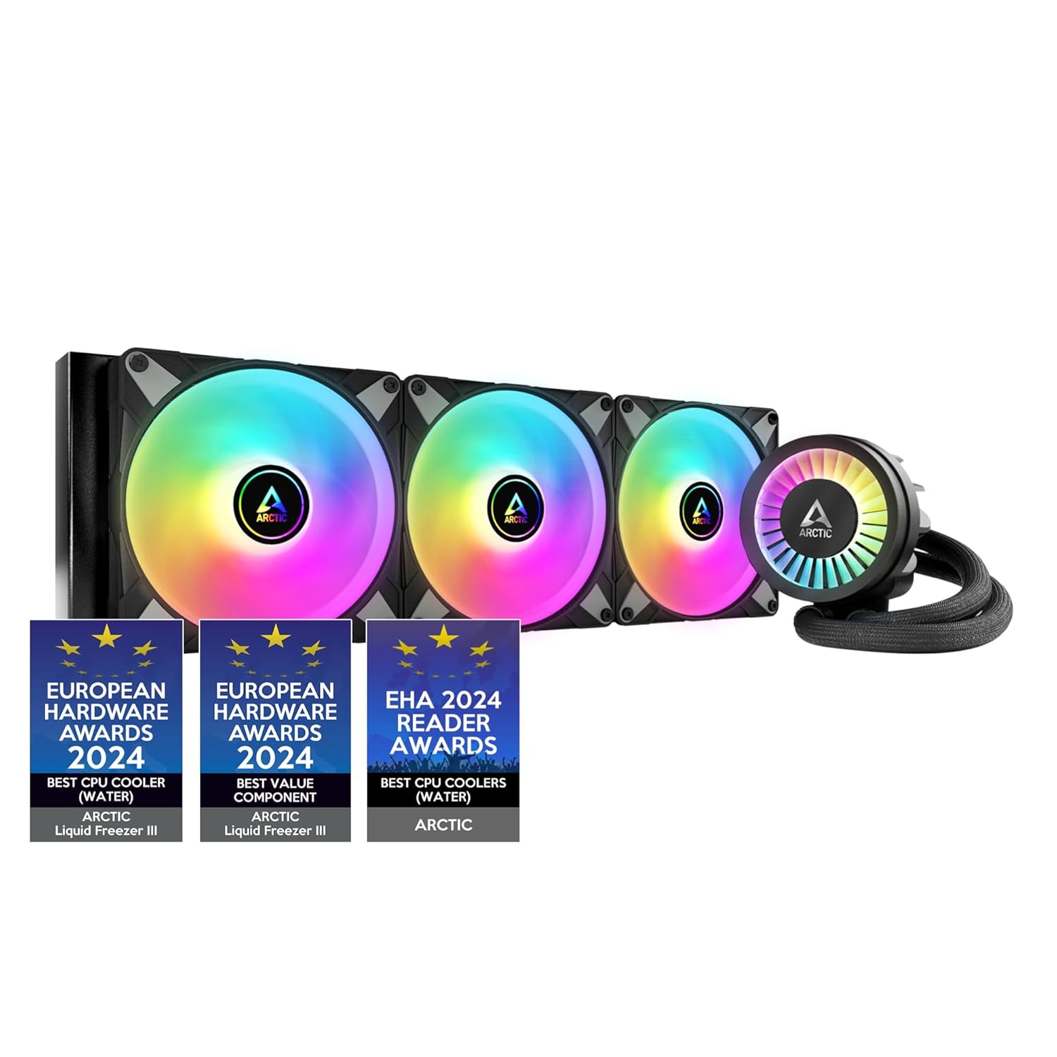 Bild von ARCTIC Liquid Freezer III 420 A-RGB - Wasserkühlung PC, AIO CPU Wasserkühler, Intel & AMD, effiziente PWM-gesteuerte Pumpe, Lüfter: 200–1900 RPM, LGA1851 und LGA1700 Contact Frame - Schwarz