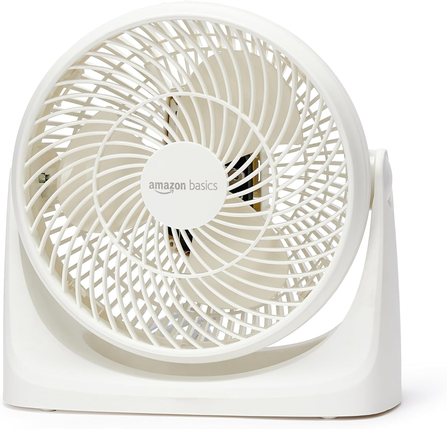 Bild von Amazon Basics Tisch-Ventilator tragbar, 18 cm, geräuscharme Kühlung, 3 Geschwindigkeiten, um 90° verstellbarer Winkel, Weiß, 15,49 x 27,3 x 27,69 cm