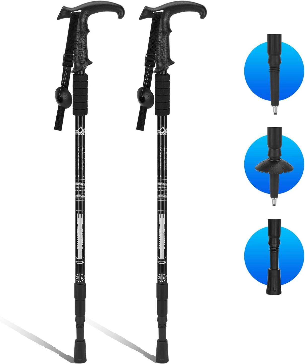 Bild von supregear Trekkingstöcke, 2er-Pack Leichte Aluminium-Wanderstöcke 3-Teilig Verstellbare Stoßfeste Teleskop Wanderstäbe mit T-Griff für Kinder Erwachsene Senioren Männer Frauen Camping Backpacking