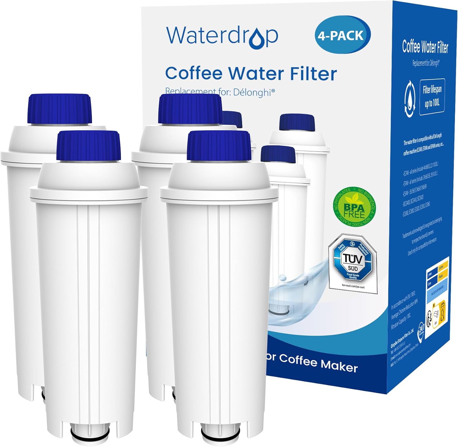 Bild von Waterdrop Kaffeefilter, Ersatz für De'Longhi® Wasserfilter DLSC002, Kompatibel mit De'Longhi® Magnifica® S, Eletta® Explorer, Dinamica® und ECAM-Serie Kaffeevollautomaten und Espressomaschinen (4)