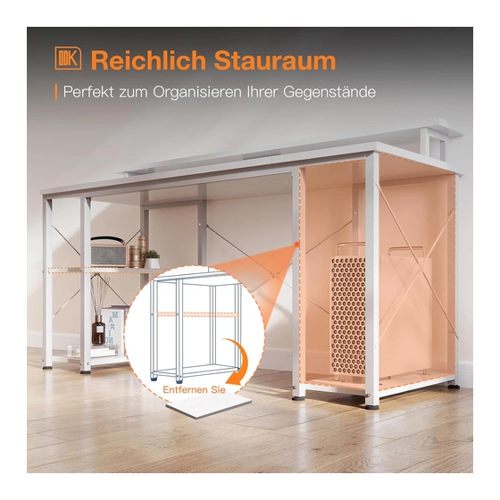 Bild von ODK Schreibtisch, Gaming Tisch mit Regal Reversibel – Modernes Design für Büro und Gaming