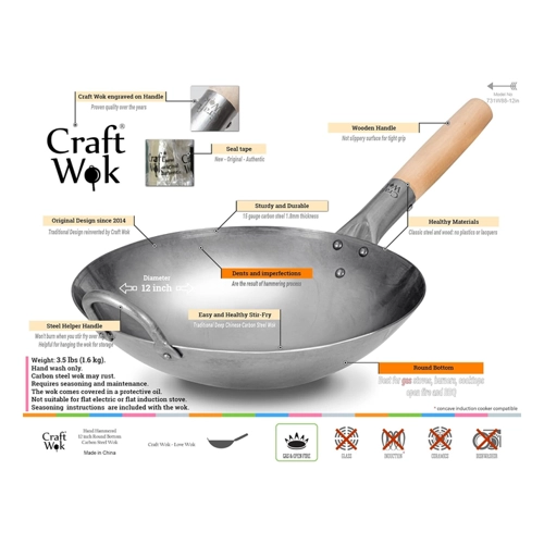 Bild von Craft Wok: Traditioneller handgehämmerter Wok aus Karbonstahl