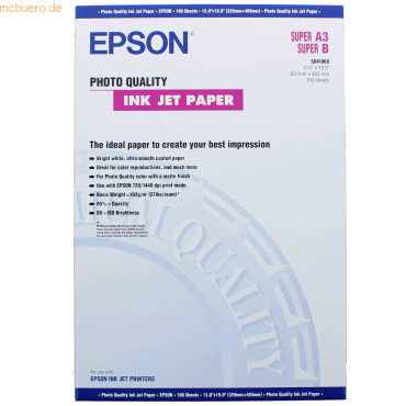 Bild von Epson Photo Quality Ink Jet Paper - Beschichtetes Fotopapier, matt - hochweiß - 329 x 483 mm - 105 g/m2 - 100 Blatt (C13S041069)