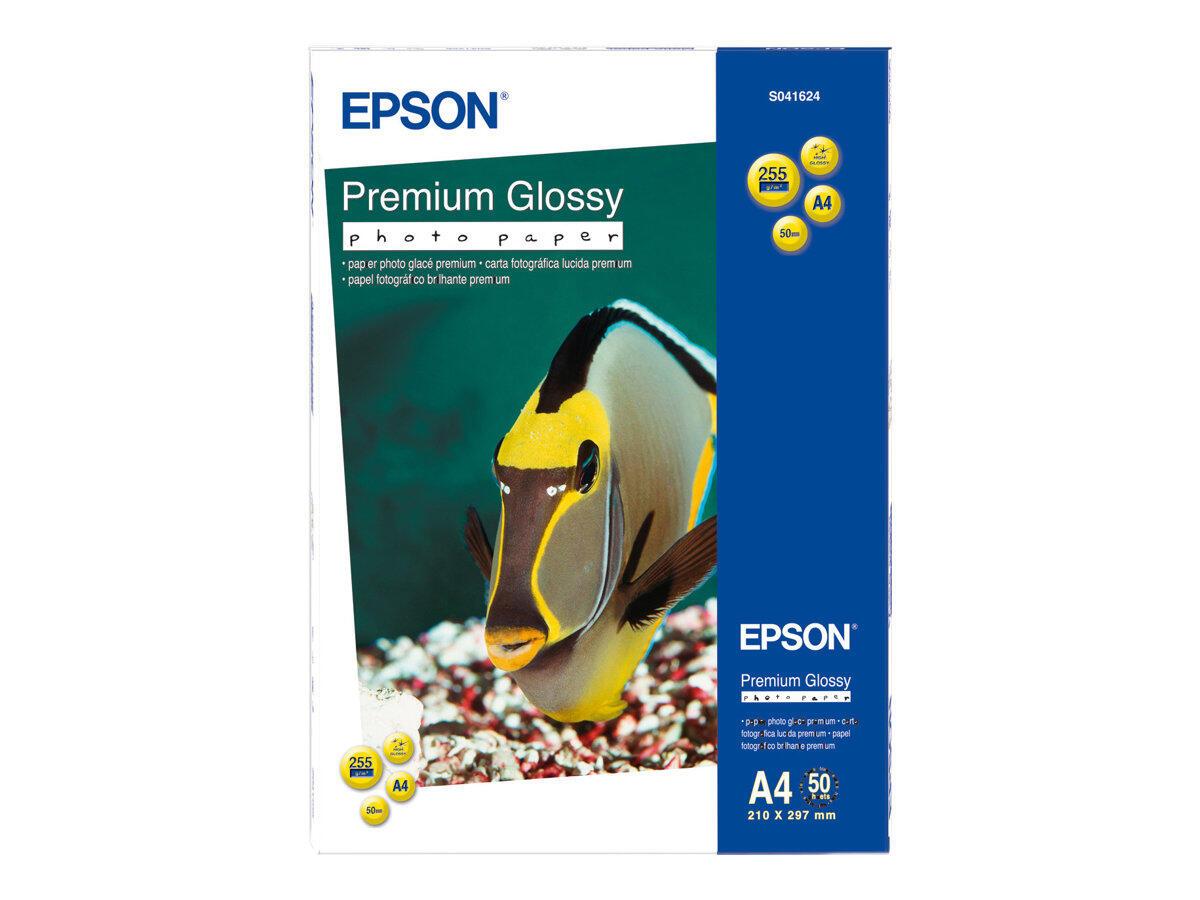 Bild von Epson Premium - Harzbeschichtetes glänzendes Fotopapier - A4 (210 x 297 mm) - 255 g/m2 - 50 Blatt - für Stylus C87, CX4900, CX5900, D92, DX4450, Pro 3880, SX535, Stylus Office B1100, BX310 (C13S041624)