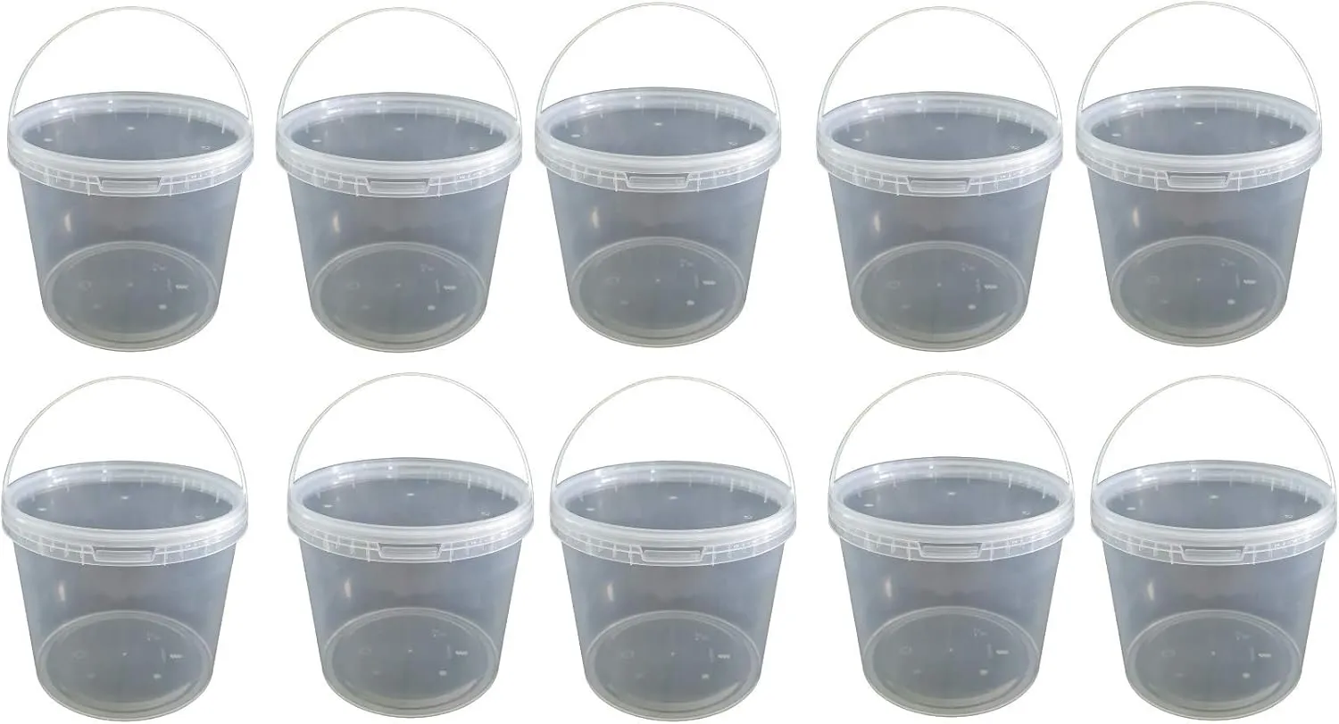 Bild von 10er Set transparente 10 Liter Eimer mit Deckel, lebensmittelecht und stapelbar