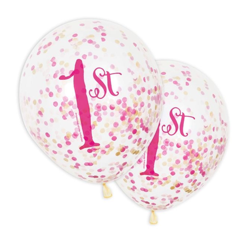 Bild von Konfetti-Ballons "1st" in pink, transparent