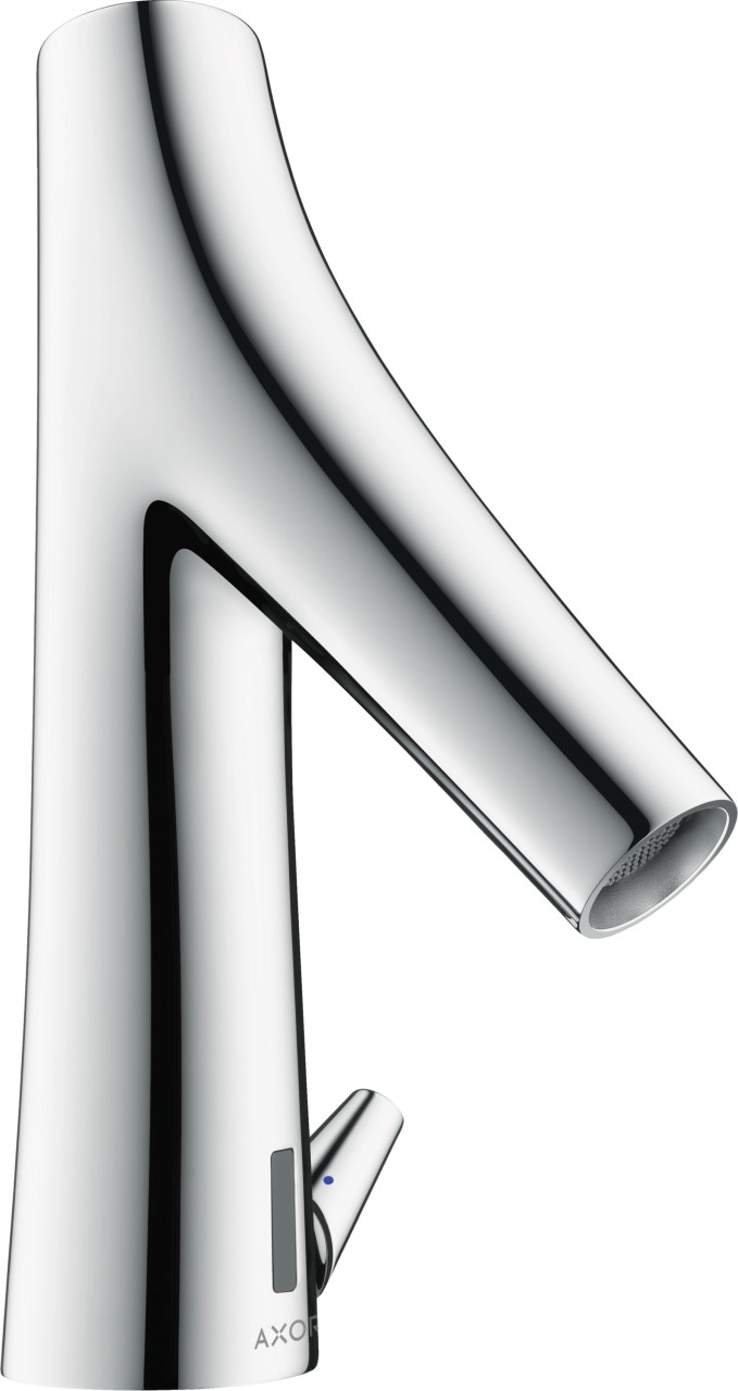 Bild von Hansgrohe AXOR Starck Organic	1 x WaschtischmischerProduktdetails	Elektronik, Batteriebetrieb	ComfortZone 90	Strahlart: Brausestrahl	Temperatur einstellbar über seitlicher Mischhebel	isolierte Wasserführung	Wasserwege ohne Kontakt zu Nickel / Blei	mit Infrarot Nährungselektronik	automatische Umgebungsanpassung der Infrarotsensorik	Reichweite der Infrarotsensorik einstellbar (2 Einstellungen möglich)	Batteriebetrieb 6 V (Lithium Batterie)	Hinweis: Batterie nicht im Lieferumfang enthalten, bitte separat bestellen	Laufzeit: 10 sek.	Hygienespülung aktivierbar (automatischer Wasserlauf)	Frequenz Hygienespülung: 24 h, Spülzeit Hygienespülung: 10 sek.	Dauerspülung aktivierbar - einmaliger Wasserlauf für 180 Sekunden	zur thermischen Desinfektion geeignet	mit Reinigungsfunktion: manueller Wasserstop zur Beckenreinigung	Anschlussart: G 3/8 Anschlussschläuche	Schmutzfangsiebe in den Anschlussschläuche	Ausladung: 117 mm, Armaturenhöhe: 242 mm	mit EcoSmart-Technologie	QuickClean: minimaler Reinigungsaufwand	max. Durchflussmenge bei 3 bar: 3,5 l/min.	EU-Taxonomie: max. 6 l/min - wesentlicher Beitrag (SC) möglich
