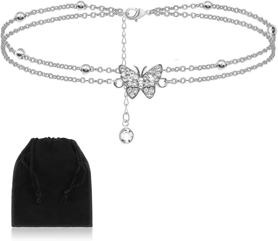 Bild von 14 Karat Schmetterling Fußkettchen aus Silber für Damen, verstellbar, inklusive Geschenkbox