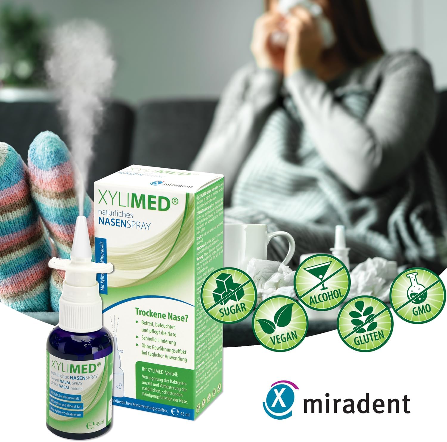 Bild von XYLIMED Natürliches Nasenspray 45ml | Mit Xylitol gegen Bakterien | Nasendusche & Meersalz Nasenspray Alternative | Ideal bei Allergie, Erkältung & Heuschnupfen