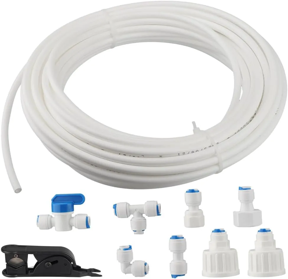 Bild von 15 Meter Universal Kühlschrank Schlauch Set für Side by Side Kühlschränke mit 6,35 mm Durchmesser und Kunststoff Stecksystem für Wasserfilter und Umkehrosmose Systeme