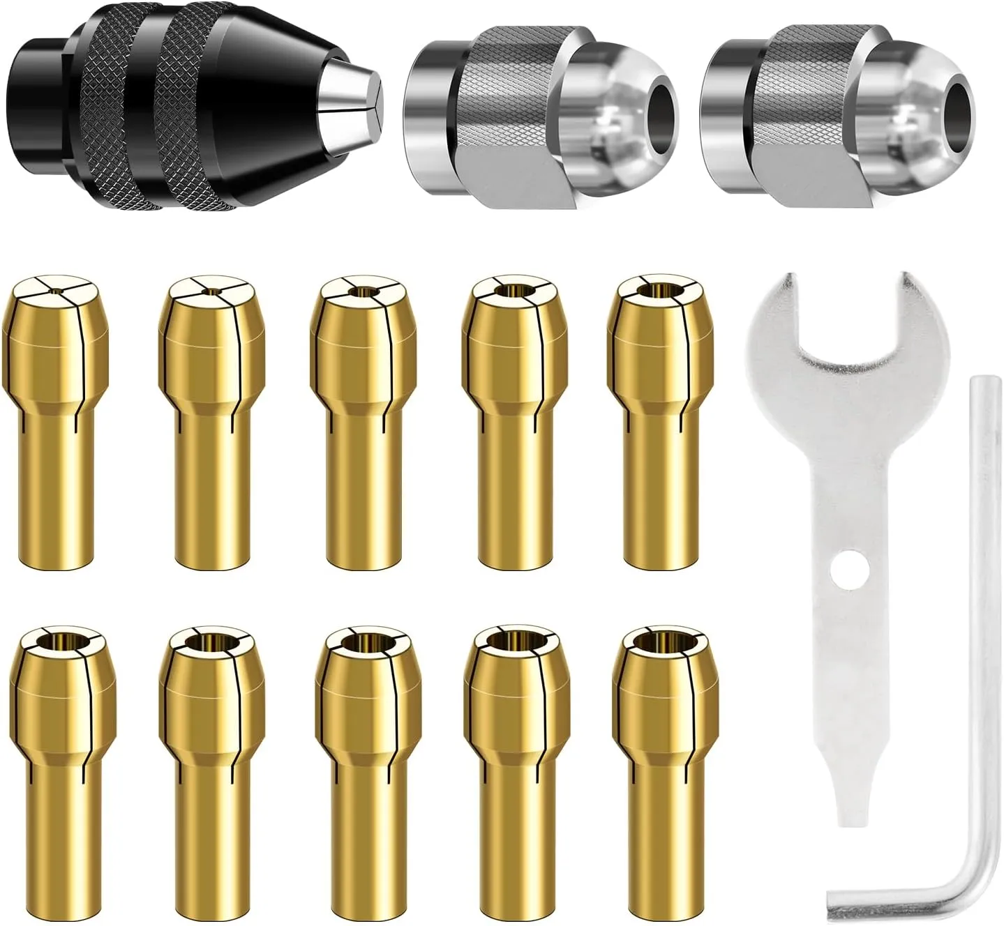 Bild von 15-teiliges Bohrfutter-Spannzangensatz für Dremel, kompatibel mit Multifunktionswerkzeugen, inklusive Schnellwechsel-Bohrfutter und Messing-Spannzange
