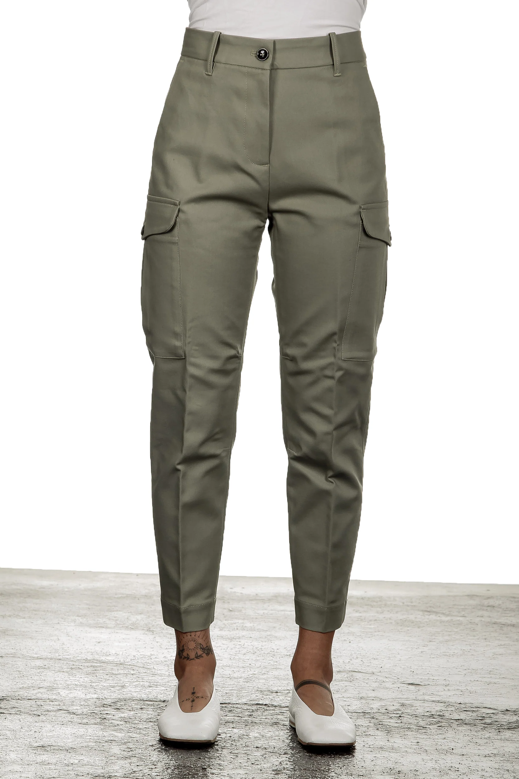 Bild von Nine In The Morning Damen Cropped-Cargo Hose mit hohem Bund khaki