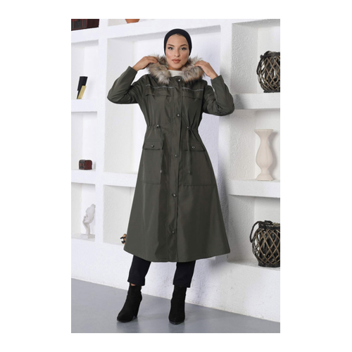Bild von Modamihram Khakifarbener Mantel Mit Streifendetail für Damen - 50