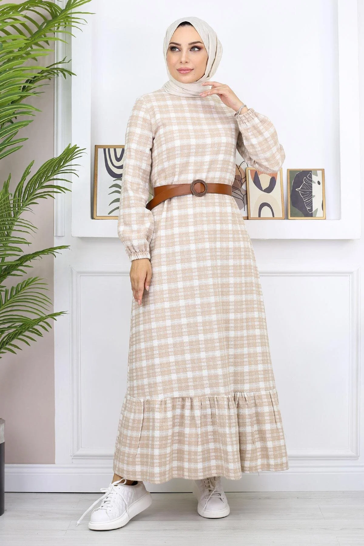 Bild von Modamihram Rüschen-hijab-kleid Beige für Damen - 48