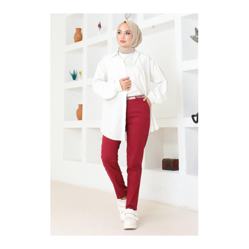 Bild von Modamihram Rote Hose mit schmalem Bein und Gürtel für Damen