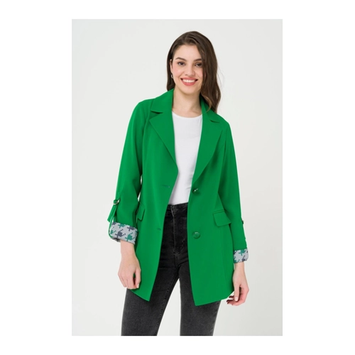 Bild von Olcay Halbgefütterte Jacke Mit Gerolltem Ärmelmuster Garnish Green für Damen - 42