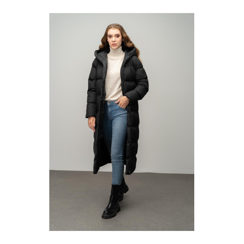 Bild von Olcay Schwarze Lange Pufferjacke Mit Kapuze Und Reißverschluss - für Damen - XL
